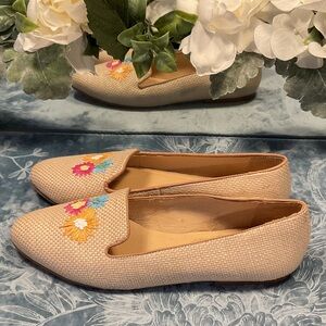 Jack Rogers Raffia Floral Embroidered Loafers